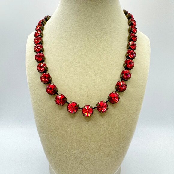 Jewelry - Peachy Pink Swarovski Crystal Necklace – Antique Gold Plated, Handcrafted Piece